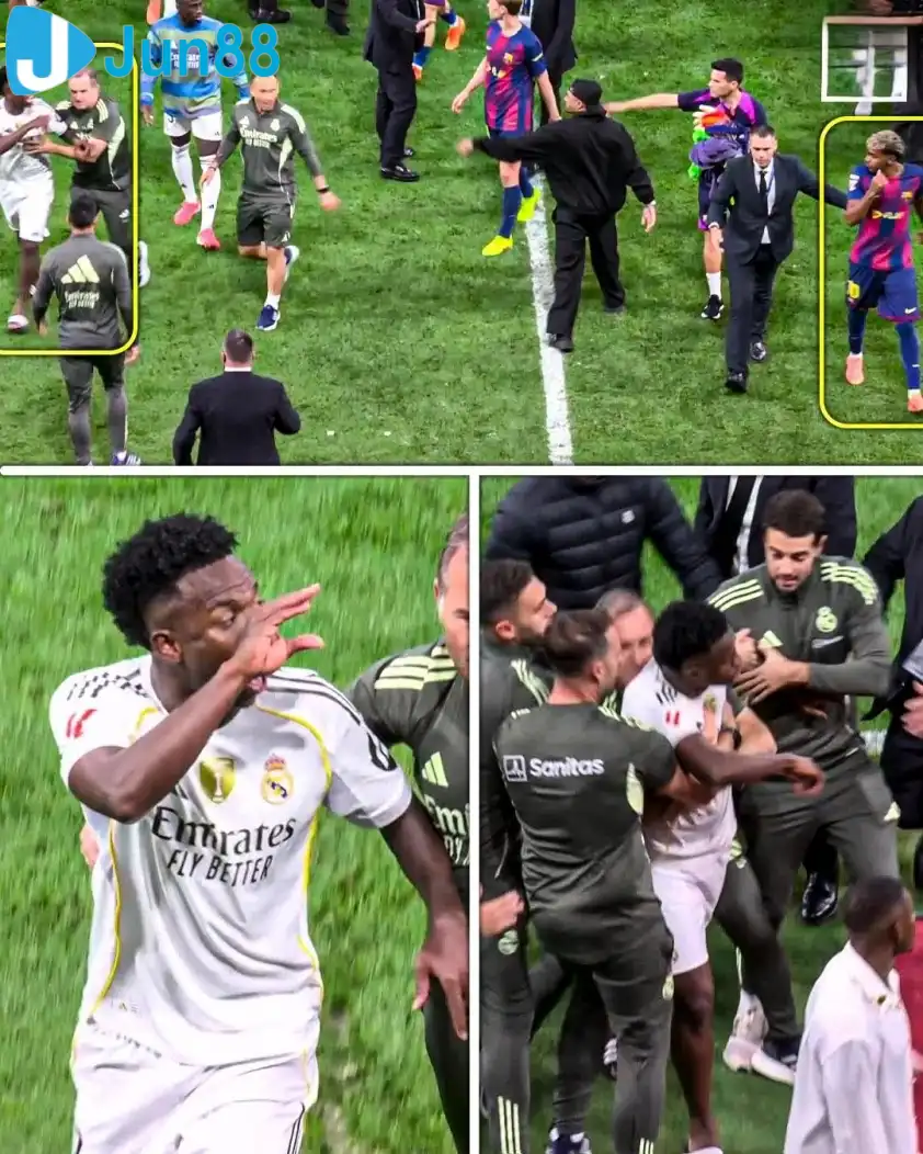 Vinicius gây hấn với Yamal sau khi trận đấu khép lại (Ảnh: DAZN).